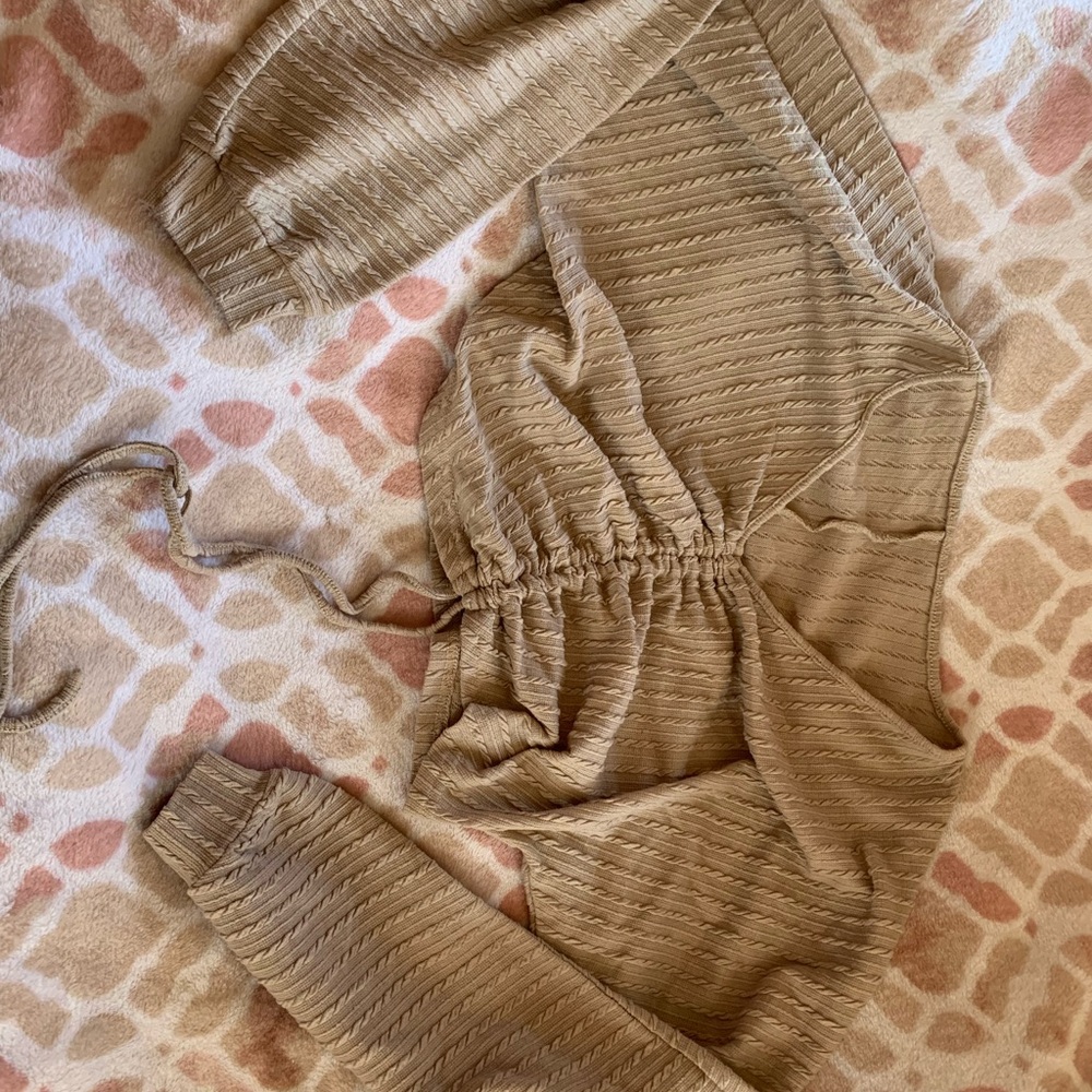 Tan Textured Long Sleeve Top